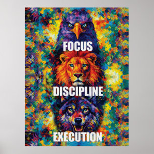 Poster Foco Disciplina Execução Águia Leão Lobo Motivação