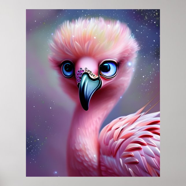 Poster Fofa e Adorável Kawaii Bebê Flamingo (Frente)