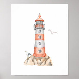 Pôster Fofo de Farol em Aquarela