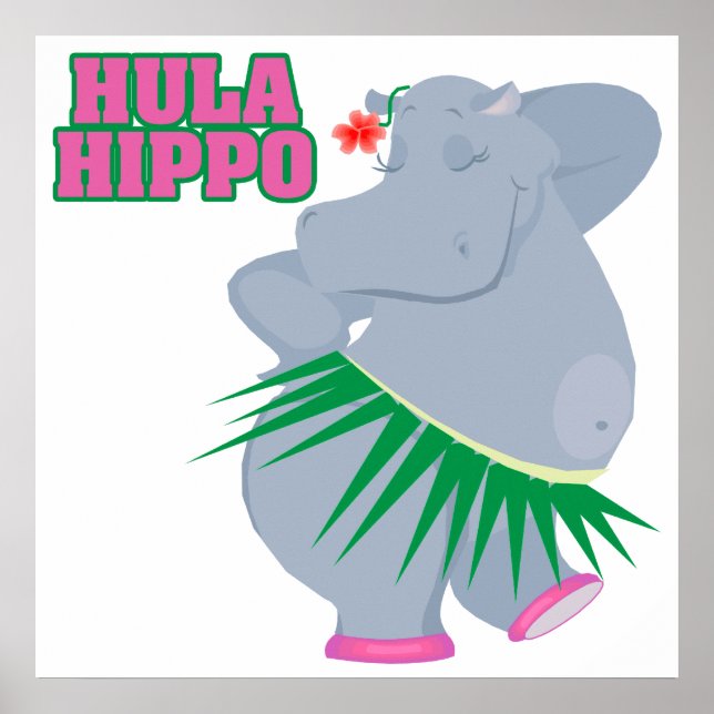 Poster fofo e bobo luau hula hippo (Frente)