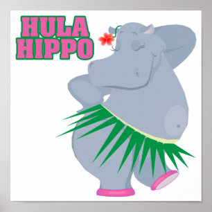 Pôster fofo e bobo luau hula hippo