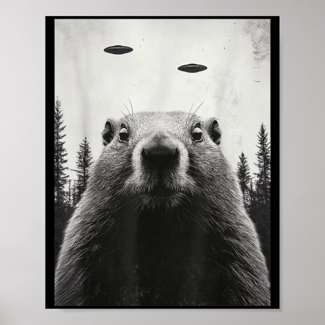 Poster Fofos Abduzem Esquilo Ufo Alien Divertido Dia Do E (Frente)