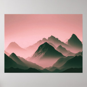 Poster Foggy Mountain Nature Boho Foto Mínima