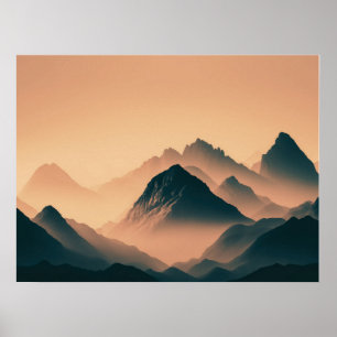 Poster Foggy Mountain Nature Boho Foto Mínima