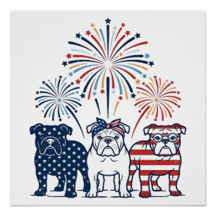 Pôster Fogo de Artifício Patriótico Bulldog Design Vetori