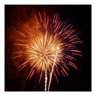 Pôster Fogo de Artifício Vermelho, Branco e Azul I Patrió