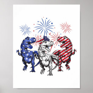 Poster Fogo De Dinossauro Vermelho Azul T Rex 4 De Julho