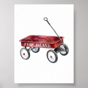 Poster Fogo Ilha Vagão Vermelho Aquarela Praia Férias 