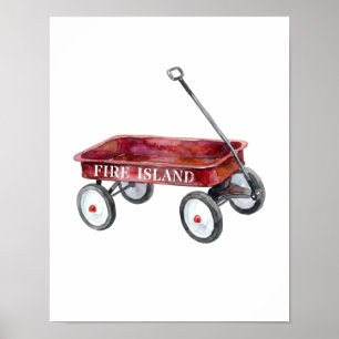 Poster Fogo Ilha Vagão Vermelho Aquarela Praia Férias