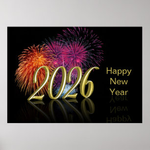 Poster Fogos de Artifício Ano Novo Feliz 2026