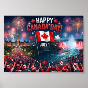 Poster fogos de artifício celebrações Feliz Dia do Canadá