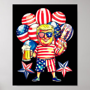 Poster Fogos de Artifício Divertido Trump Patriótico Amer