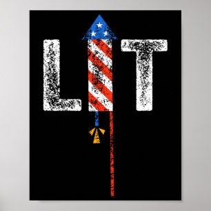 Poster Fogos de Artifício Patrióticos Lit 4 de Julho EUA