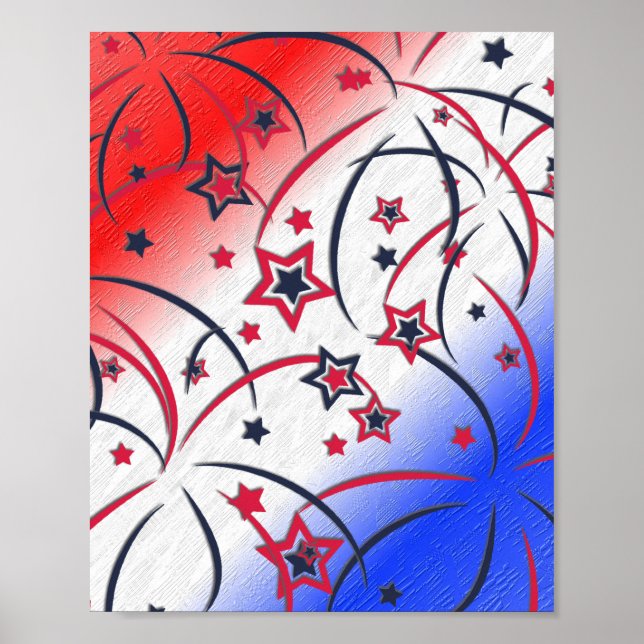 Poster Fogos de Artifício sobre Azul Branco Vermelho (Frente)