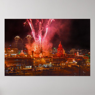 Poster Fogos de Artifício Vermelhos sobre The Plaza, Kans