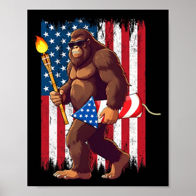 Poster Fogos De Bigfoot 4 De Julho Sasquatch American (Frente)
