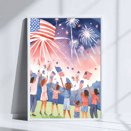 Poster Fogueira de Quatro de Julho | Bandeira dos EUA em