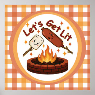 Poster Fogueira Let's Get Lit – Marshmallow e Cachorro-Qu