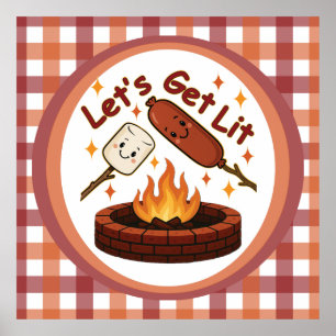 Poster Fogueira Let's Get Lit – Marshmallow e Cachorro-Qu