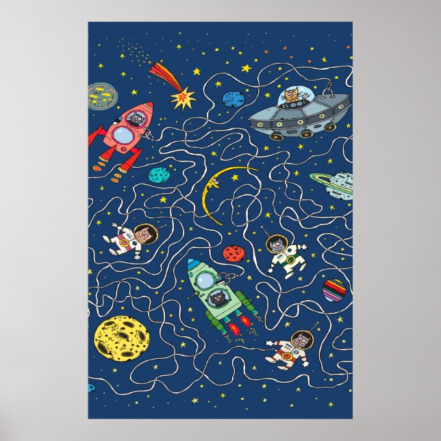 Poster foguete cosmonauta do gato (Frente)