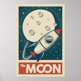 Poster Foguete da Galáxia da Lua Retro