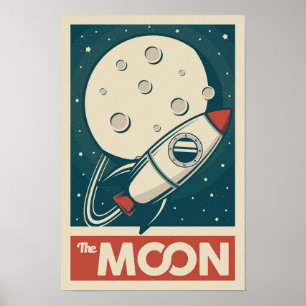 Poster Foguete da Galáxia da Lua Retro