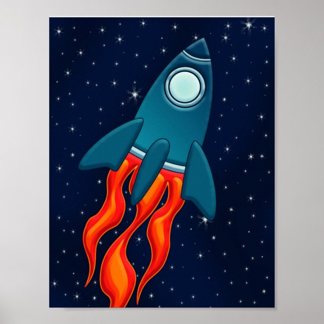 Poster Foguete Espacial Fofo e Design de Espaço Sideral (Frente)