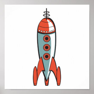 Pôster foguete espacial retrô