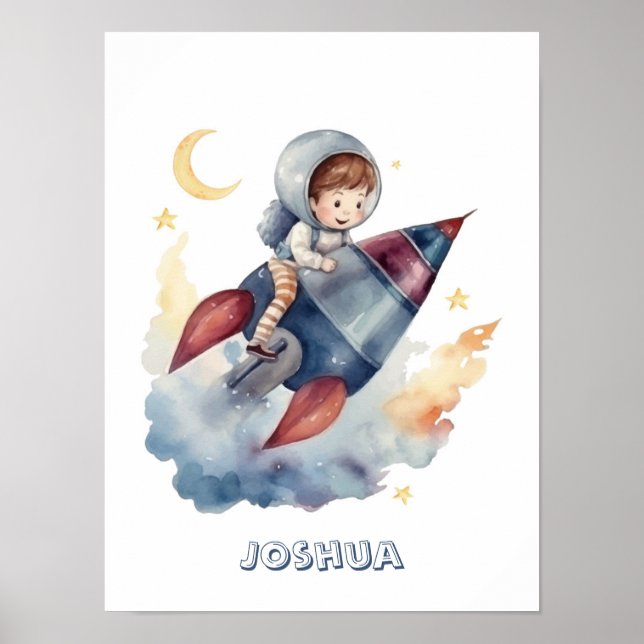 Poster Foguete Personalizável do Pequeno Astronauta (Frente)