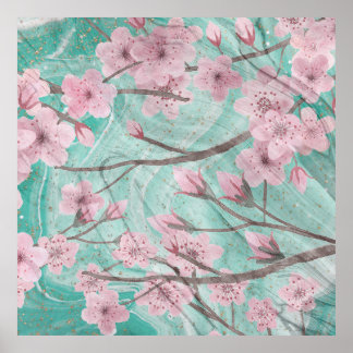 Poster Foguetes De Cereja De Cor-De-Água Rosa Elegante Em