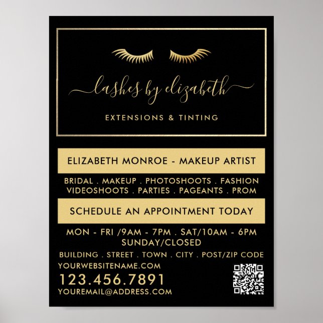 Poster Foil Dourada Chic Lashes Beleza Maquiagem Artista (Frente)