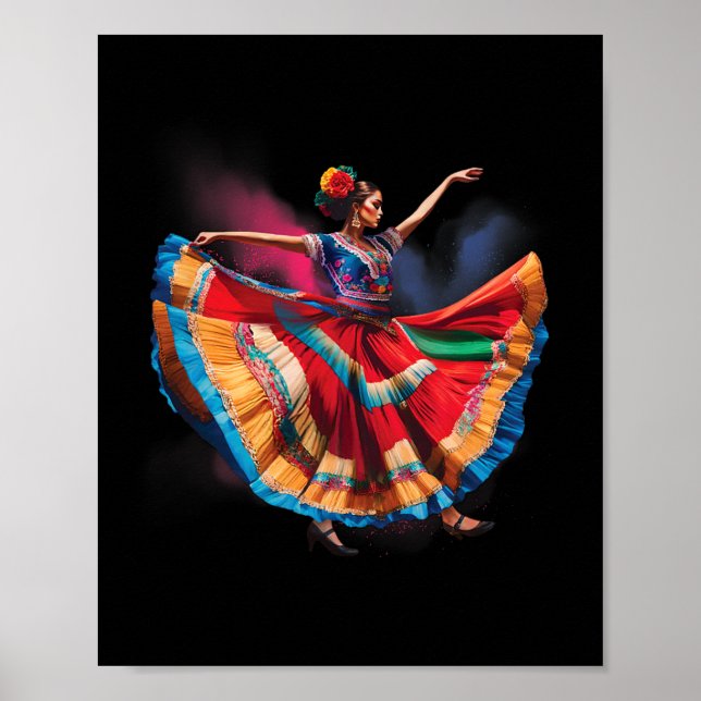 Poster Folclórico Mulher dançando Patrimônio Mexicano Dan (Frente)