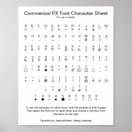 Poster Folha de Caracteres da Fonte Commercial PX para Za