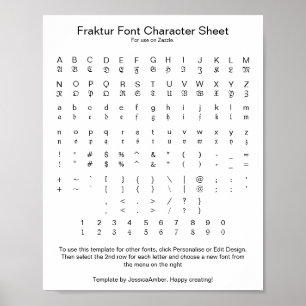 Poster Folha de Caracteres da Fonte Fraktur para Zazzle