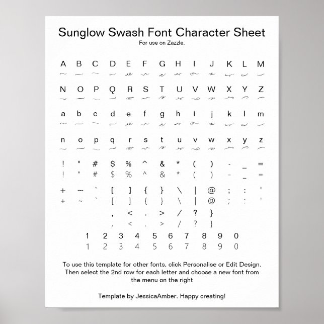 Poster Folha de Caracteres de Fonte de Troca Sunglow para (Frente)