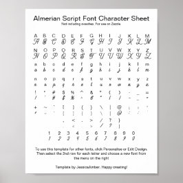 Poster Folha de Caracteres de Fonte do Script Almerian pa
