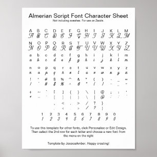 Poster Folha de Caracteres de Fonte do Script Almerian pa