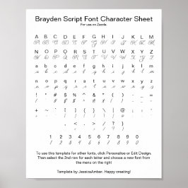 Poster Folha de Caracteres de Fonte do Script Brayden par