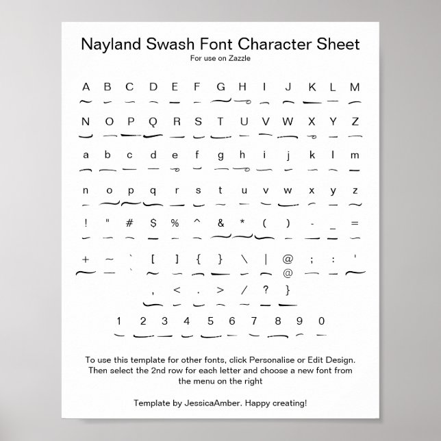 Poster Folha de Caracteres de Fonte do Swash Nayland para (Frente)