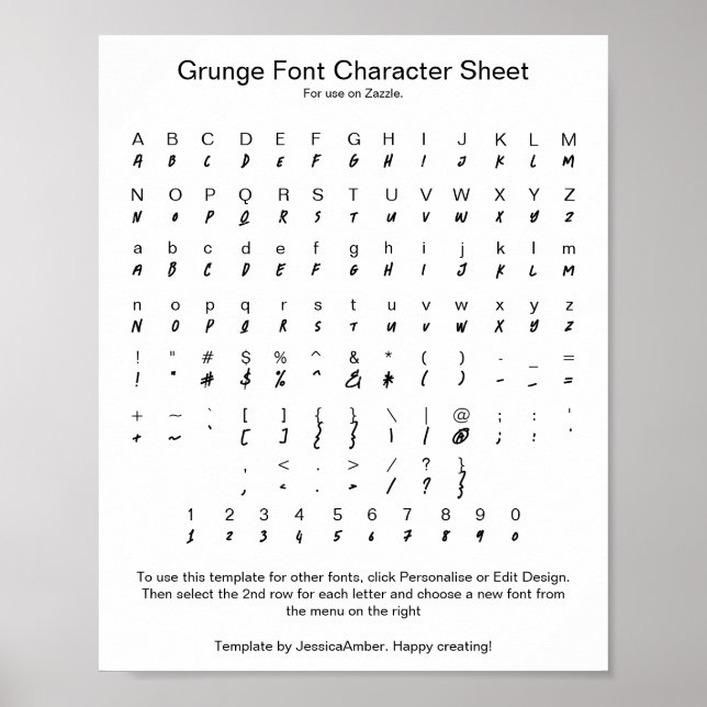 Poster Folha de Caracteres de Fonte Grunge para Zazzle (Frente)