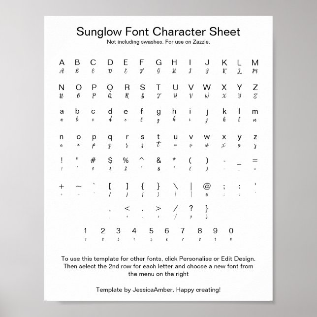 Poster Folha de Caracteres de Fonte Sunglow para o Zazzle (Frente)