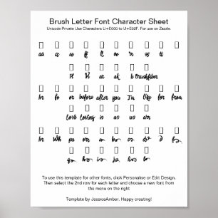 Poster Folha de Caracteres de Letra com Pincel - Floreios