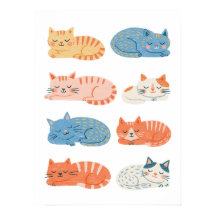 Folha de Clip Art de Gatos Sonolentos Desenhados à
