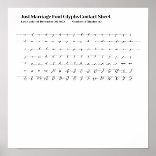 Poster Folha de Contato de Glifos da Fonte Just Marriage