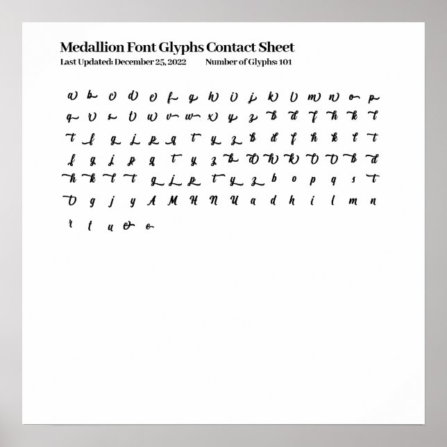Poster Folha de Contato do Medallion Font Glyphs (Frente)