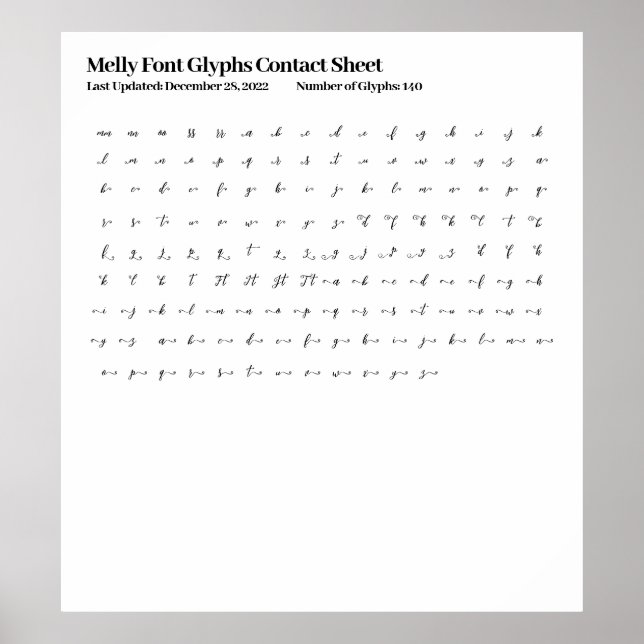 Poster Folha de Contato do Melly Font Glyphs (Frente)