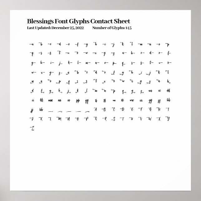 Poster Folha de Contato Glifos de Fontes de Blessings (Frente)