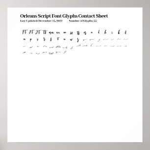 Poster Folha de Contato Glifos de Fontes do Script Orlean