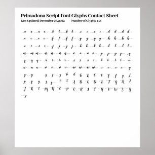 Poster Folha de Contato Glifos de Fontes do Script Primad