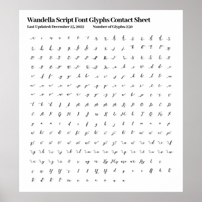 Poster Folha de Contato Glifos de Fontes do Script Wandel (Frente)